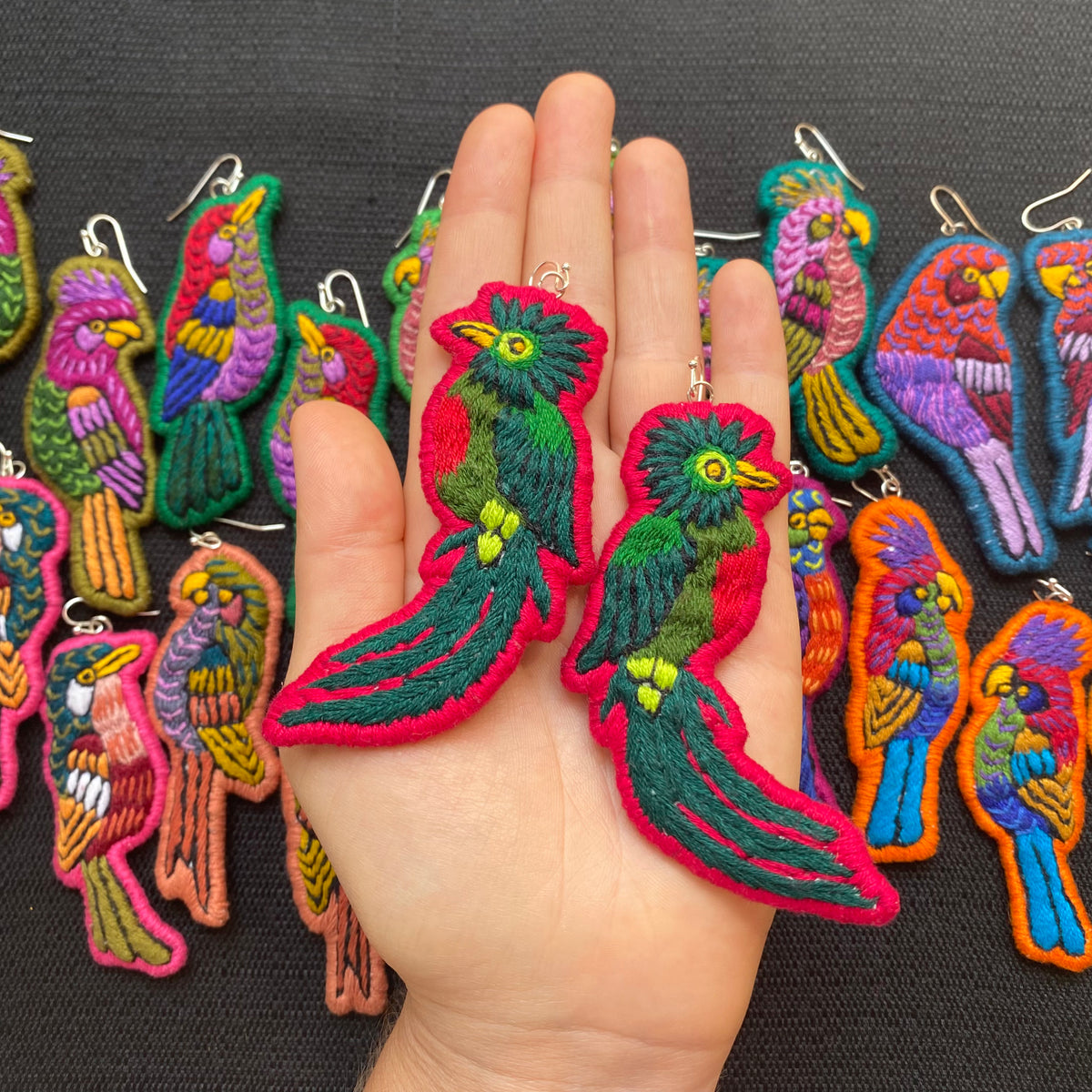 Red Quetzal Embroidered Bird earrings – SwietStuff