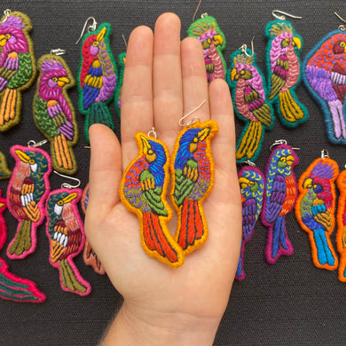 Lightweight Embroidered Bird earrings