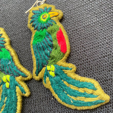 Load image into Gallery viewer, Green Quetzal Embroidered Bird earrings
