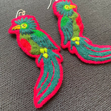 Load image into Gallery viewer, Red Quetzal Embroidered Bird earrings