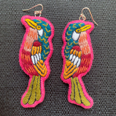 Lightweight Embroidered Bird earrings