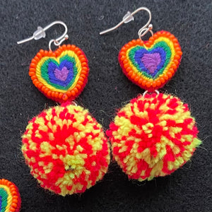 Rainbow + Pompom Earrings