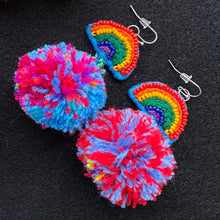 Load image into Gallery viewer, Rainbow + Pompom Earrings