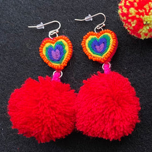 Rainbow + Pompom Earrings