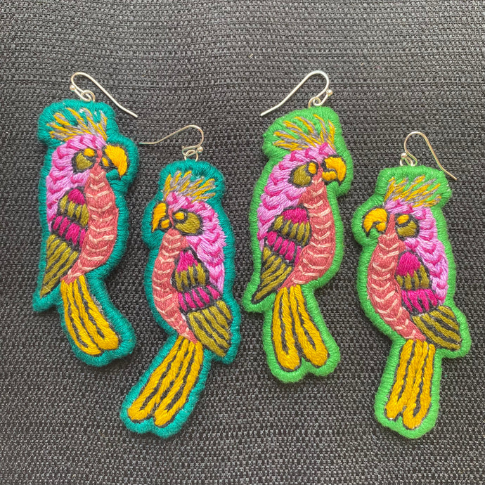 Lightweight Embroidered Bird earrings