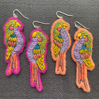 Lightweight Embroidered Bird earrings