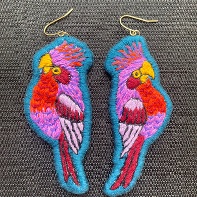 Lightweight Embroidered Bird earrings