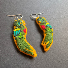 Load image into Gallery viewer, Embroidered Quetzal Bird earrings