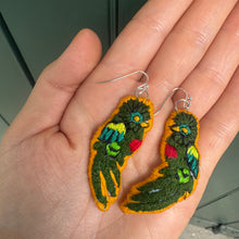 Load image into Gallery viewer, Embroidered Quetzal Bird earrings