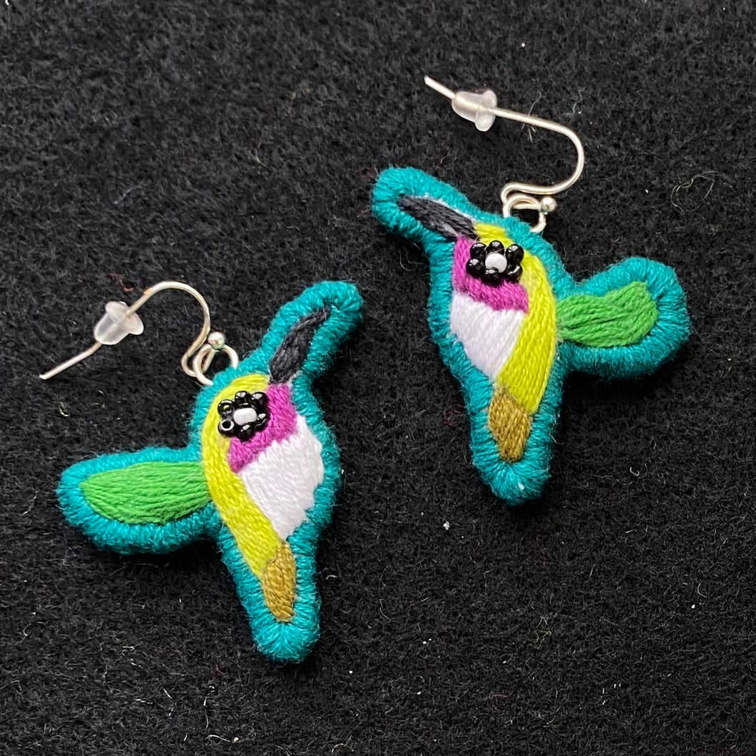 Embroidered Hummingbird Earrings