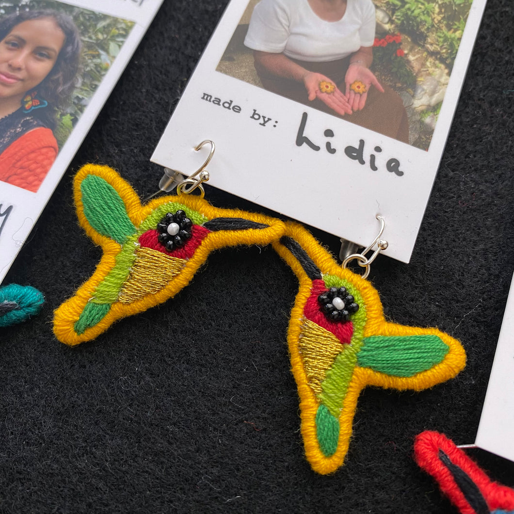 Embroidered Hummingbird Earrings