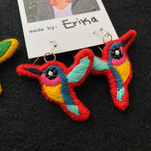 Embroidered Hummingbird Earrings