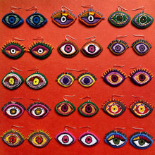 Load image into Gallery viewer, Embroidered + Beaded Eye earrings