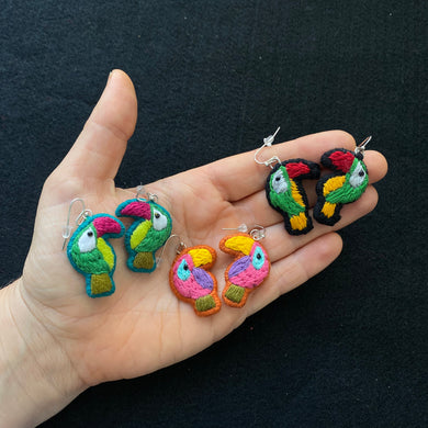 Embroidered Toucan Earrings