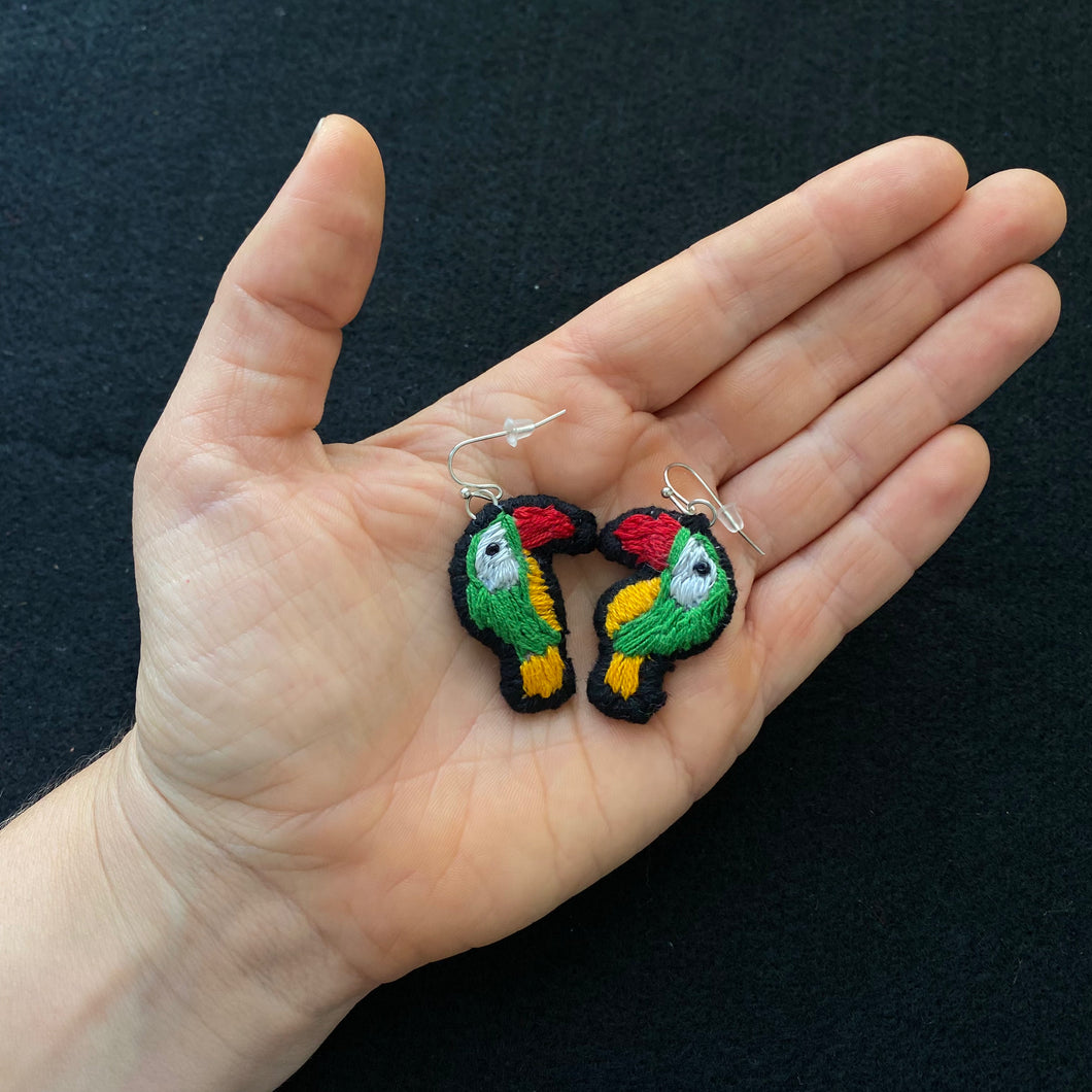 Embroidered Toucan Earrings