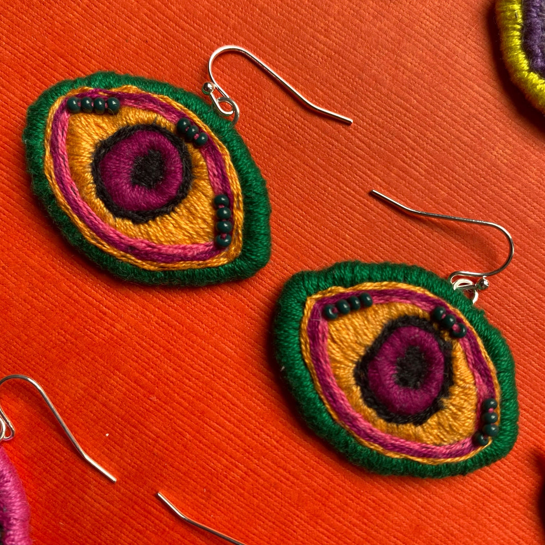 Embroidered + Beaded Eye earrings