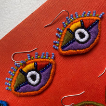 Load image into Gallery viewer, Embroidered + Beaded Eye earrings