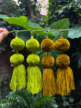 Load image into Gallery viewer, Green Ochre pompom earrings