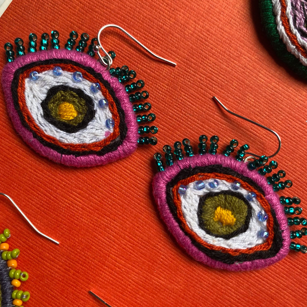 Embroidered + Beaded Eye earrings