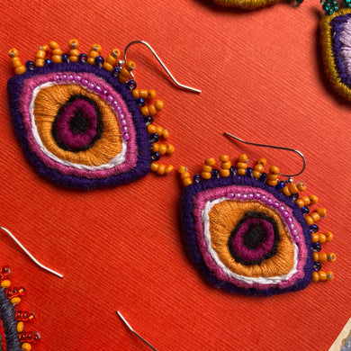 Embroidered + Beaded Eye earrings