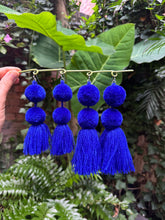 Load image into Gallery viewer, Deep Blue pompom earrings