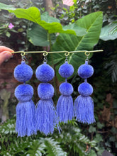 Load image into Gallery viewer, Dusty Blue pompom earrings