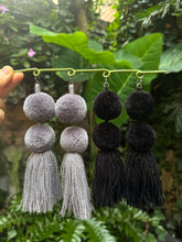 Load image into Gallery viewer, Black pompom earrings