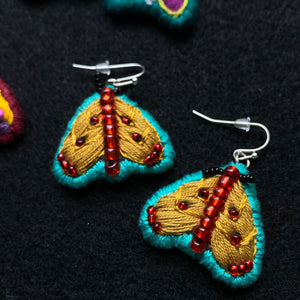 Embroidered Moth Earrings