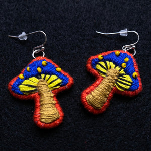 Embroidered Mushroom Earrings