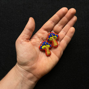 Embroidered Mushroom Earrings