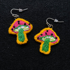 Embroidered Mushroom Earrings