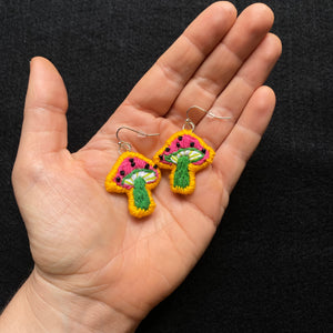 Embroidered Mushroom Earrings