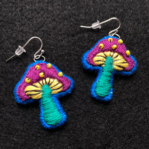 Embroidered Mushroom Earrings