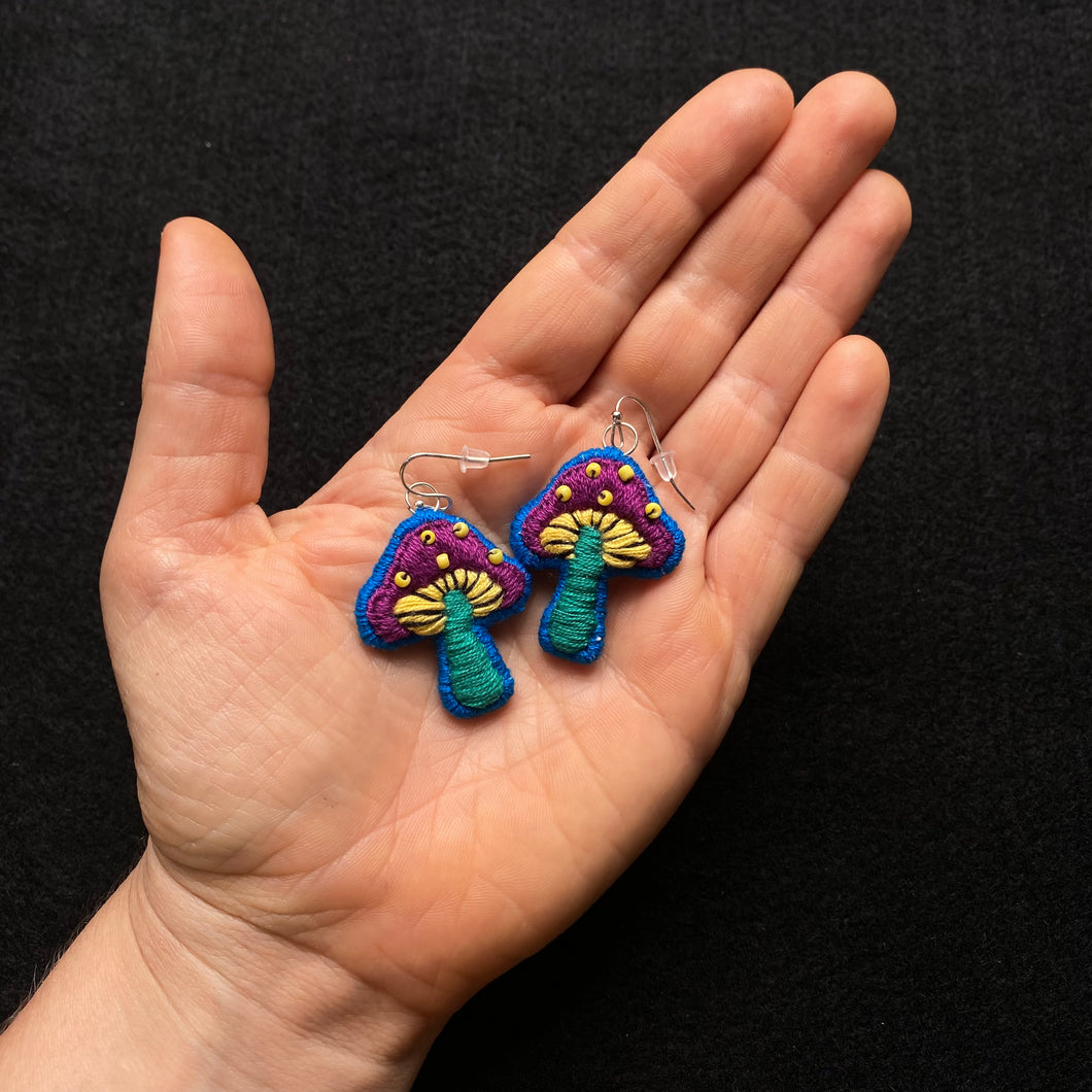 Embroidered Mushroom Earrings