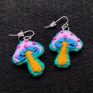 Embroidered Mushroom Earrings