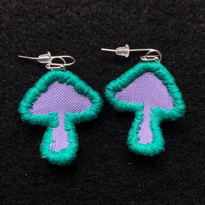 Embroidered Mushroom Earrings