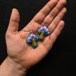 Embroidered Mushroom Earrings