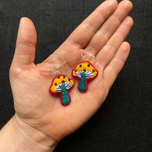 Embroidered Mushroom Earrings