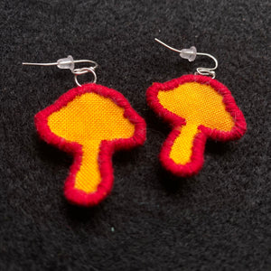 Embroidered Mushroom Earrings