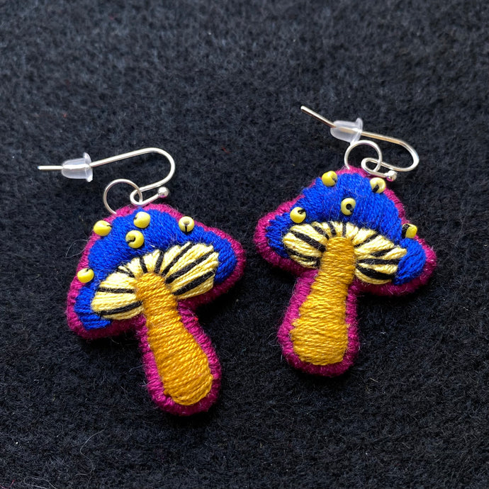 Embroidered Mushroom Earrings