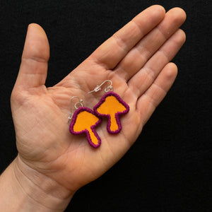 Embroidered Mushroom Earrings