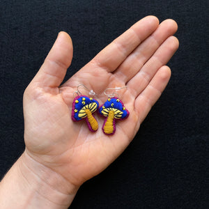 Embroidered Mushroom Earrings