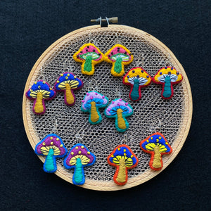 Embroidered Mushroom Earrings