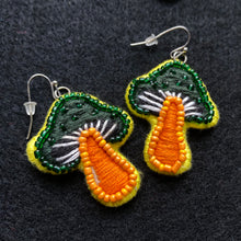 Load image into Gallery viewer, Embroidered Mushroom Earrings