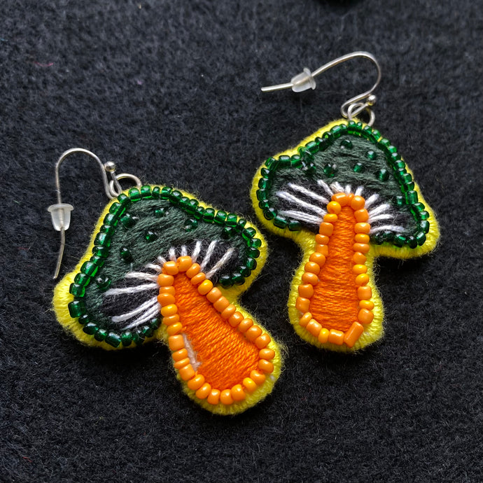 Embroidered Mushroom Earrings