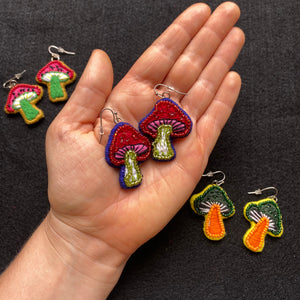 Embroidered Mushroom Earrings