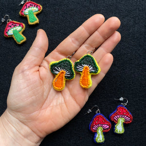 Embroidered Mushroom Earrings