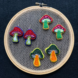 Embroidered Mushroom Earrings