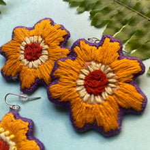 Load image into Gallery viewer, Purple + Gold Flower Earrings