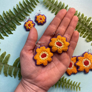 Purple + Gold Flower Earrings